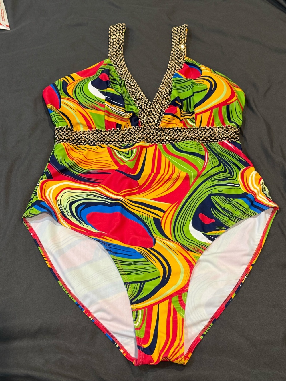 Women’s One-Piece Swimsuit in Multicolor Swirl Print Sz 3XL